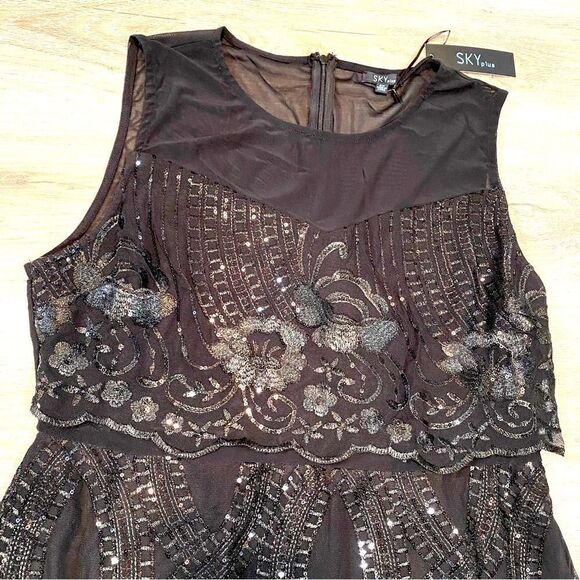 NWT SKY PLUS JET BLACK SEQUIN PEPLUM DRESS 2X - Picture 8 of 15